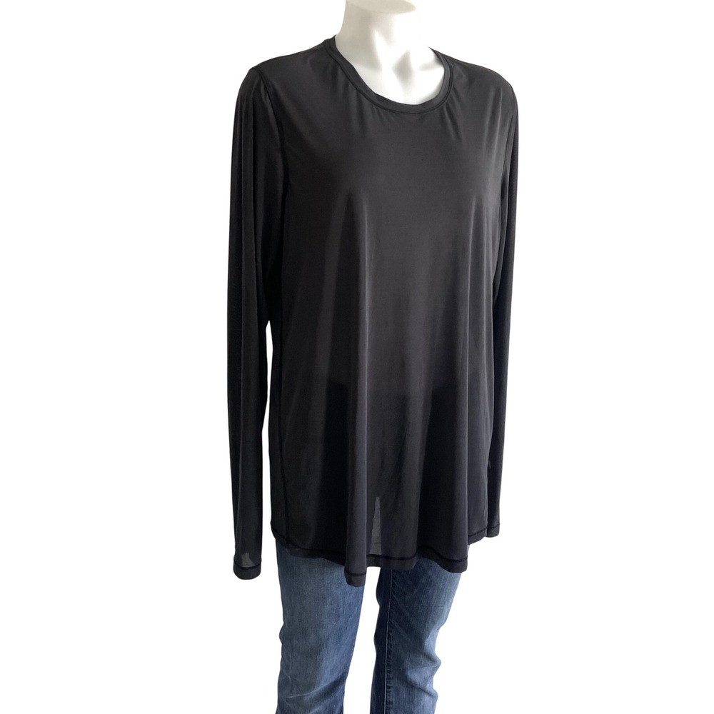 Lululemon Athletica Black Mesh Long Sleeve Top Sheer Layering Shirt Womens 12